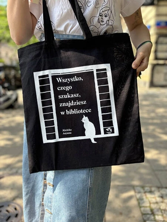 Torba czarna "Wszystko, czego szukasz, znajdziesz w bibliotece"