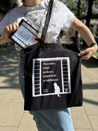 Torba czarna "Wszystko, czego szukasz, znajdziesz w bibliotece"